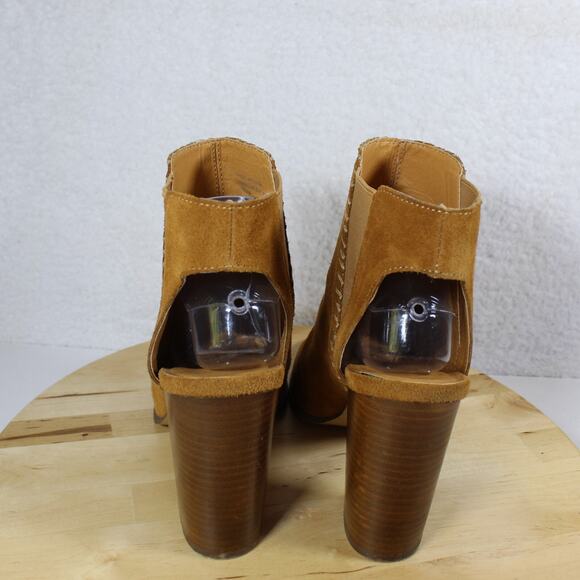 Urban Outfitters Bootie Suede Chelsea Heel Womens 10 Brown Peep Toe Ankle Boot - Picture 4 of 10